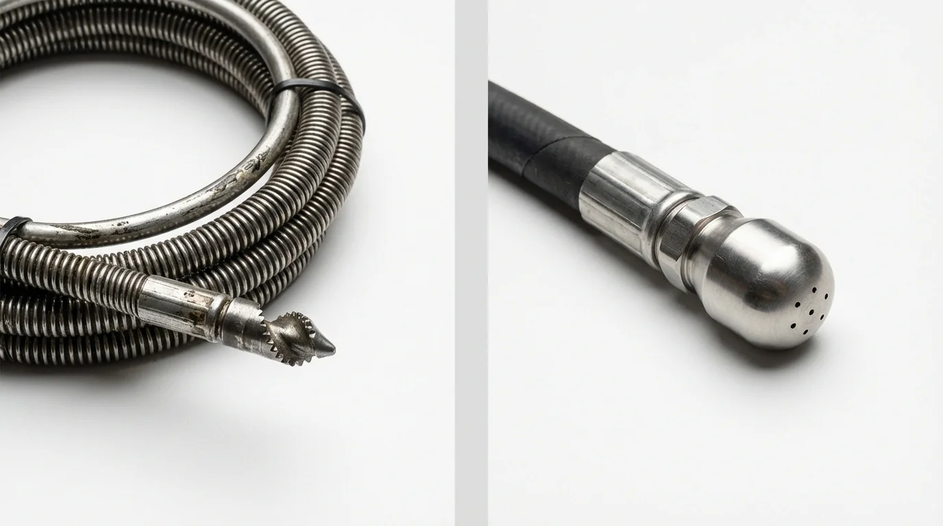 Drain snake cable and hydro jetting nozzle used for drain cleaning in Livermore, KY