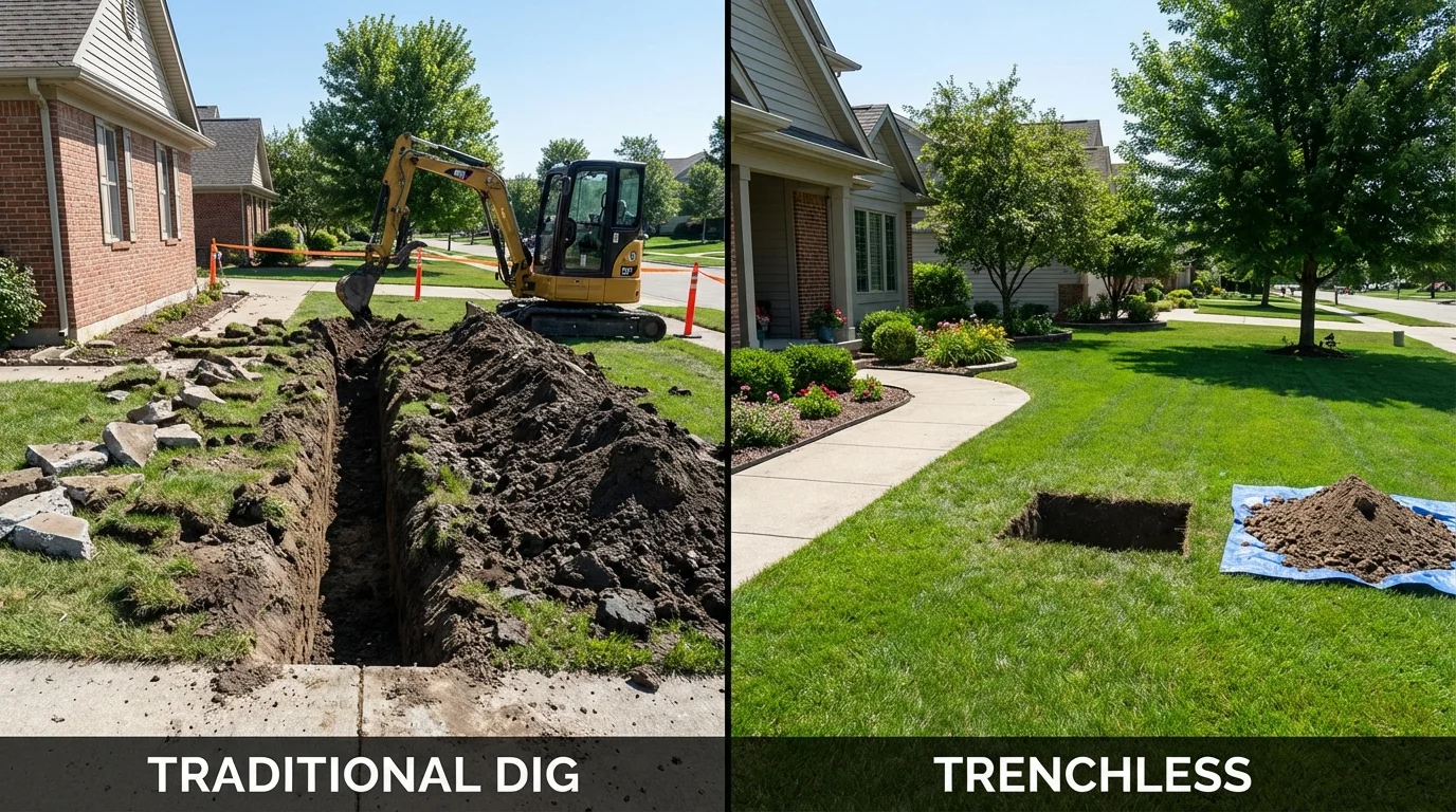 Trenchless sewer repair with minimal yard damage versus traditional excavation in Livermore, KY